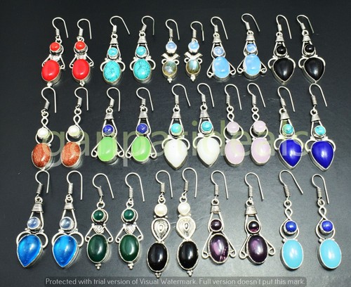 Turquoise & Mix Gemstone Earrings Wholesale Lot 925 Silver Plated Jewelry - Picture 6 of 7