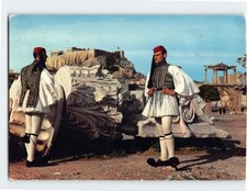 Postcard Evzons before Monuments, Athens, Greece