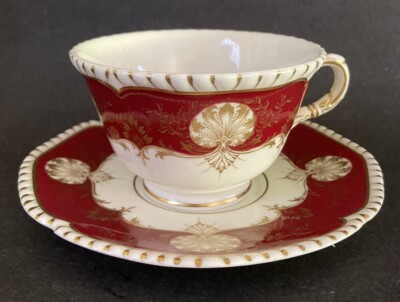 Vintage Royal Worcester Hatfield Teacup With Saucer Red Gold 1959