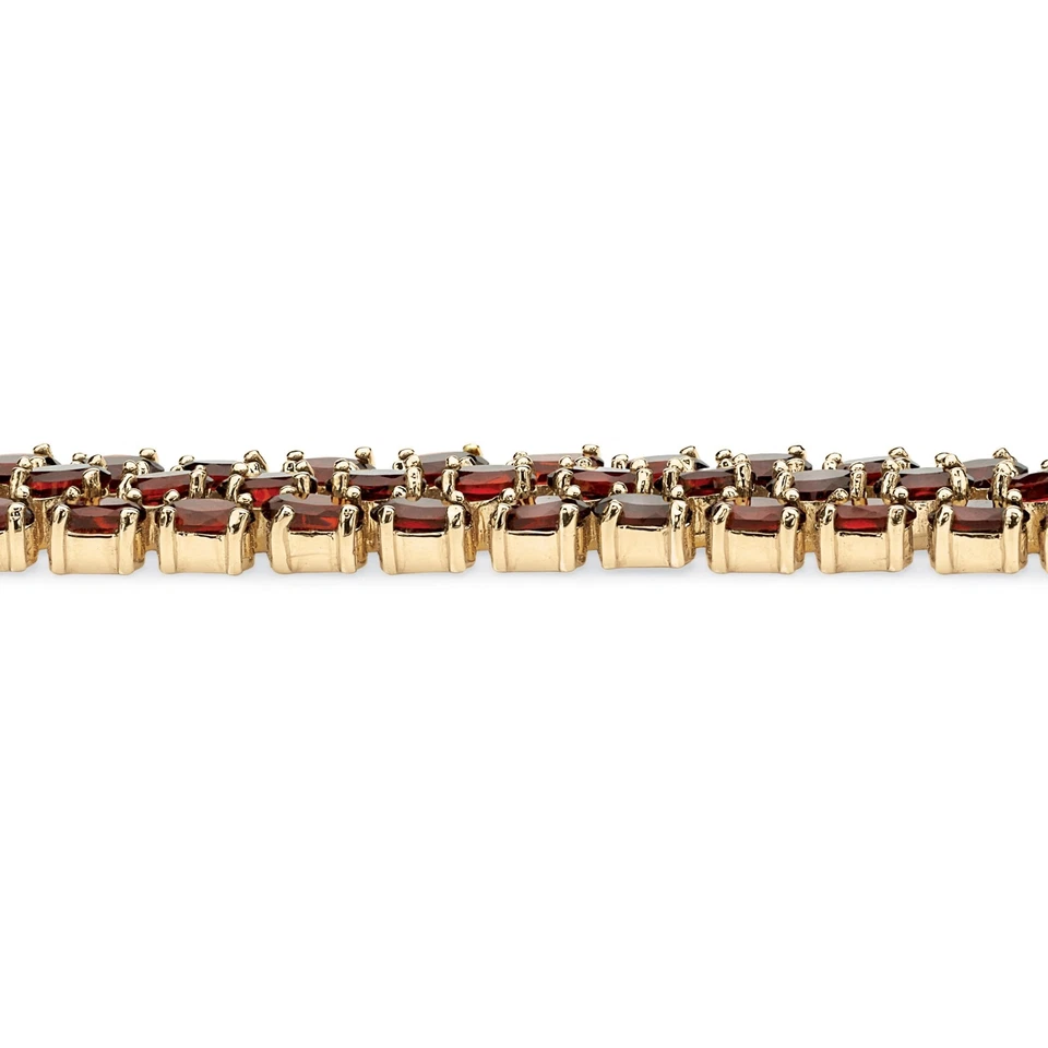 WOMENS 14K YELLOW GOLD GP TRIPLE ROW GARNET TENNIS BRACELET - Image 2 of 3