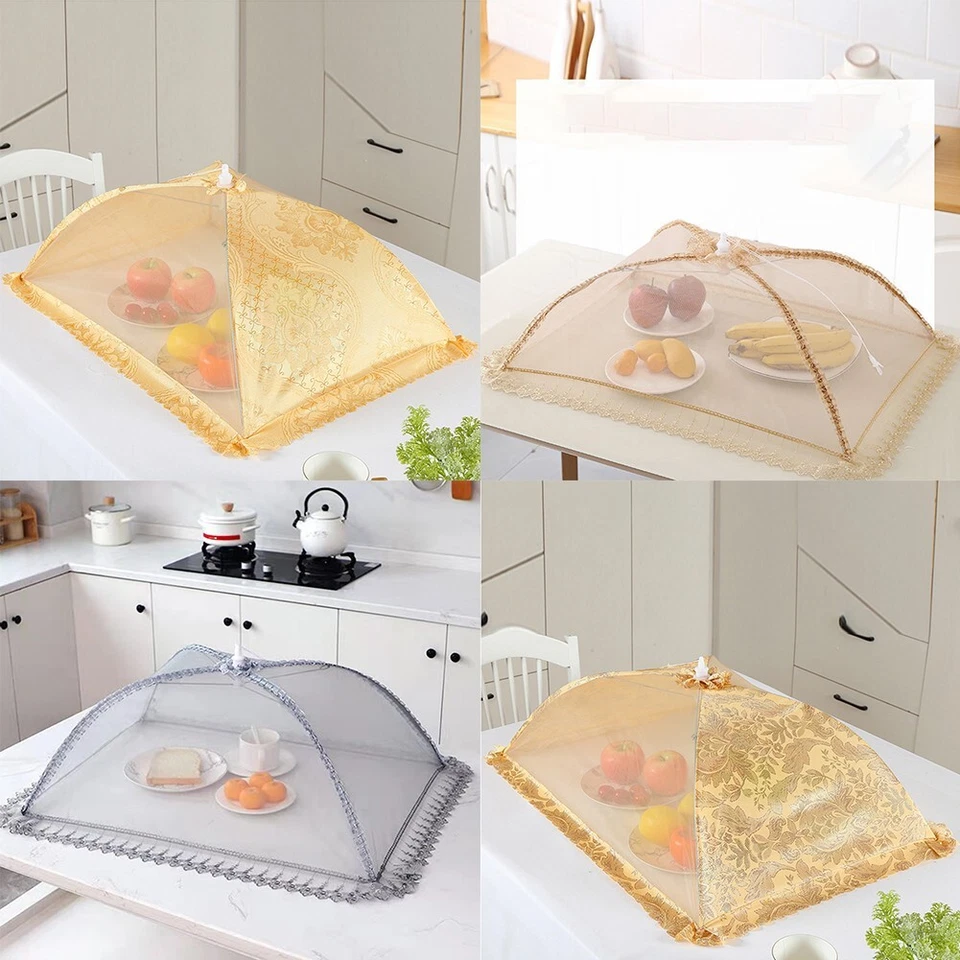 Cover Vegetable Cover Rectangle Dining Table Cover Foldable Food Cover Gold Gray - Image 2 of 3