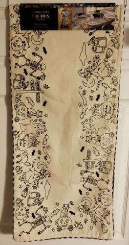 Cynthia Rowley Curious Halloween Table Runner Witches Skeletons Cats Pumpkins