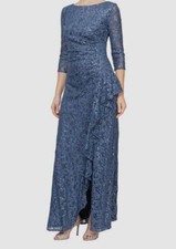 Alex Evenings Women's Blue Sequin Lace A-Line Dress Size 16