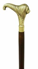 Victorian Walking Stick Wooden Cane Vintage Brass Head Lion Handle Antique Gift
