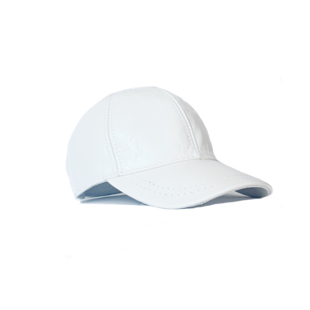 Leather Baseball Cap Genuine Real Lambskin Leather Hat White