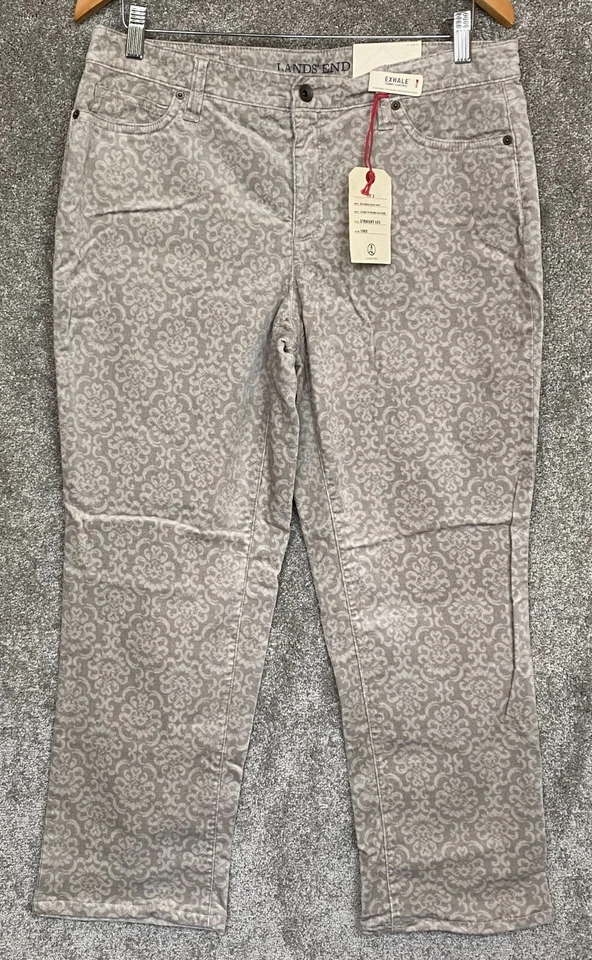 $79 Pantalones New Lands' End Mujer F2 Pierna Recta Elastizados Terciopelo Gris 12P 33x26
