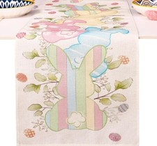 Easter Bunny and Colorful Eggs Table Runner for Easter Holiday Spring 13x72 in.