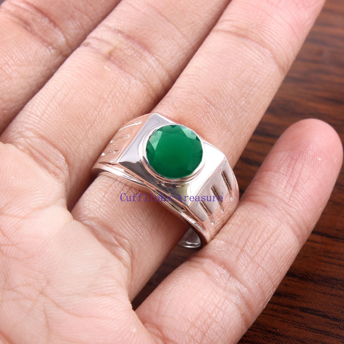 Natural Green Onyx Gemstone with 925 Sterling Silver Ring