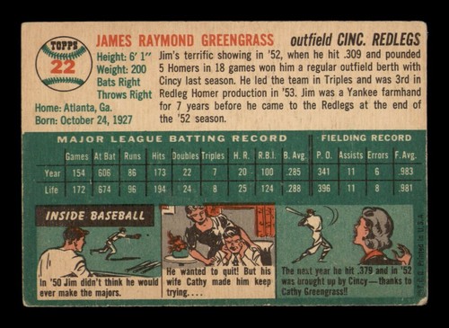1954 Topps Set Break #22 Jim Greengrass LOW GRADE *OBGcards* - Picture 2 of 2