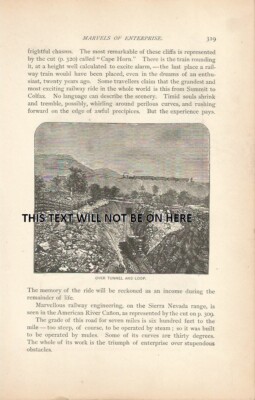 OVER TUNNEL LOOP USA AMERICA  1887 ILLUSTRATION PRINT