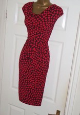 Phase Eight stretchy red black apple print evening party wiggle dress size 10 12