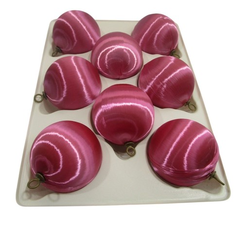Vintage Satin Sheen Christmas Ornaments Set Of 8 Raspberry GUC