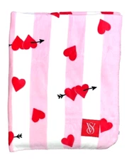 VICTORIA'S SECRET SHERPA BLANKET HEARTS PINK FLEECE THROW VALENTINES DAY 50"x60"