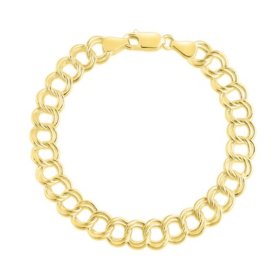 18k Gold Plated 925 Sterling Silver 9MM Double Link Charm Bracelet Chain - 7.5''