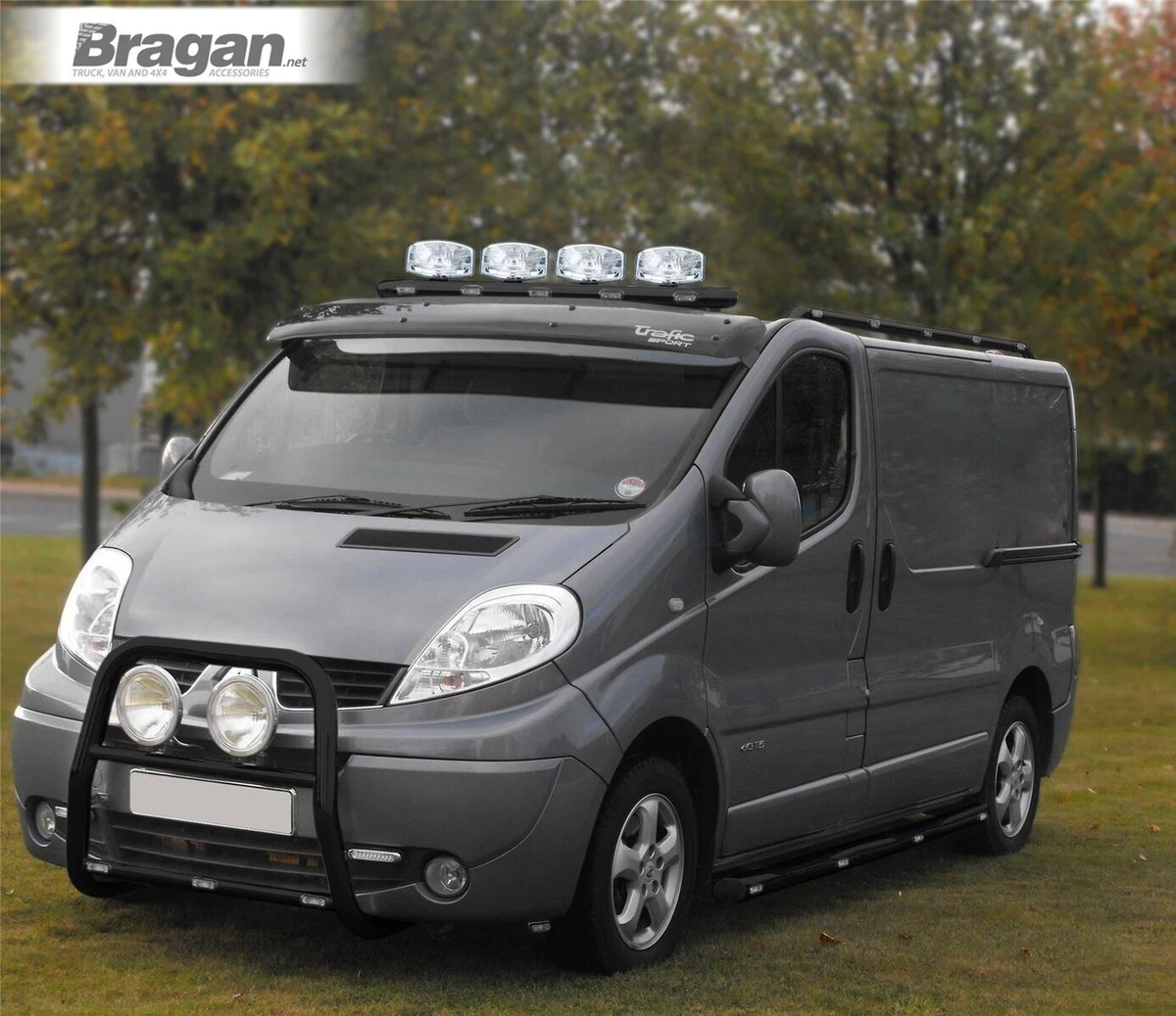 Roof Bar A Jumbo Spots x4 LEDs For Renault Master 2010 Van Top Front BLACK