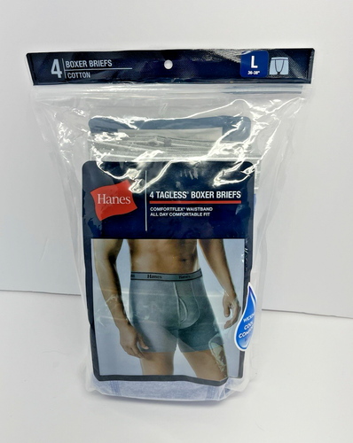New HANES Large 36" - 38" Mens Boxer Briefs Cool Comfort Wicking Tagless 4 Pack