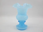 Vintage Fenton Light Blue Glass Overlay 6" Flower Vase Ruffled Rim