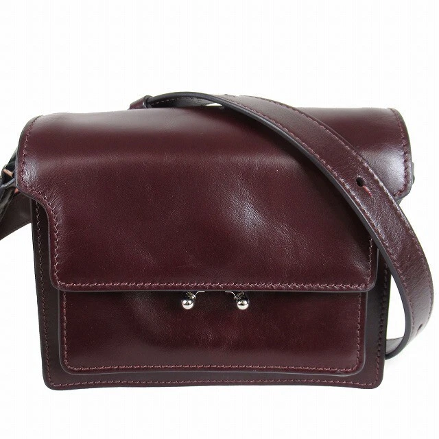 Used Marni Soft Leather Mini Shoulder Trunk Bag Dark Bordeaux