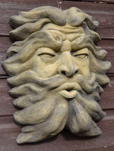 Grüner Mann Plakette Brunnenmaske STEIN Gartenornament Nordwind 36cmH + KOSTENLOSES GESCHENK! - Bild 2 von 13
