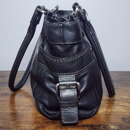 Vintage Fossil Black Leather Multi-Pocket Shoulder Bag Y2K Satchel Top Stitch, $59.85 - Photo 7