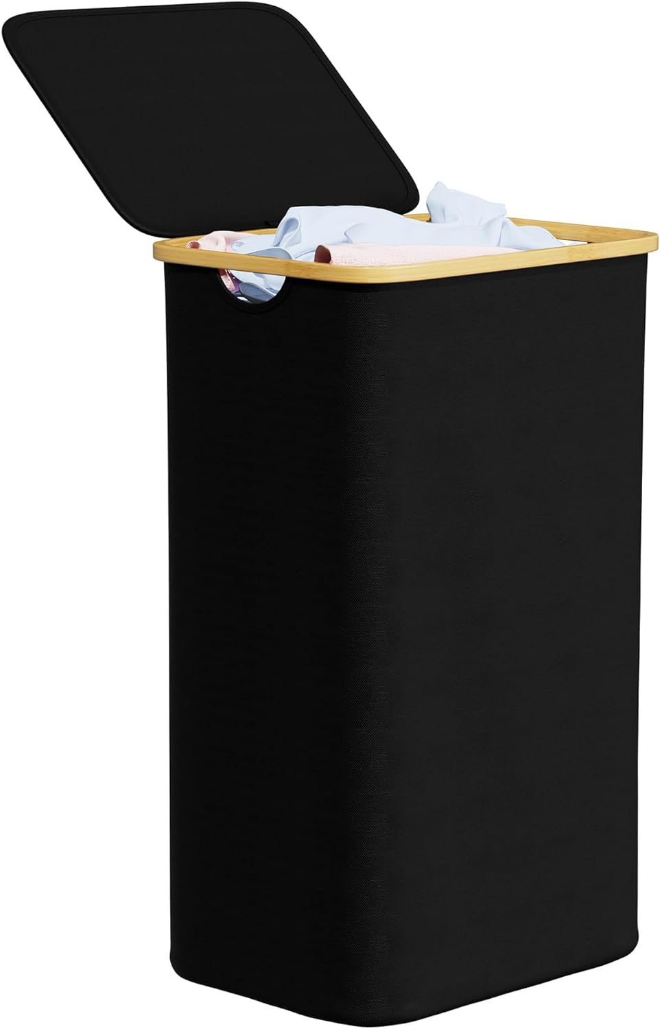 Laundry Hamper with Lid, 110L Large Tall Clothes Basket Bin with Bamboo Handles,-image