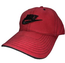 Vintage Y2K 90  s Nike Spellout Swoosh Red Strapback Cap Hat Gray Tag Just Do It