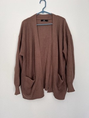 Lillusory Women's Chunky Rust Cardigan Sweater Ribbed Knit Size Large