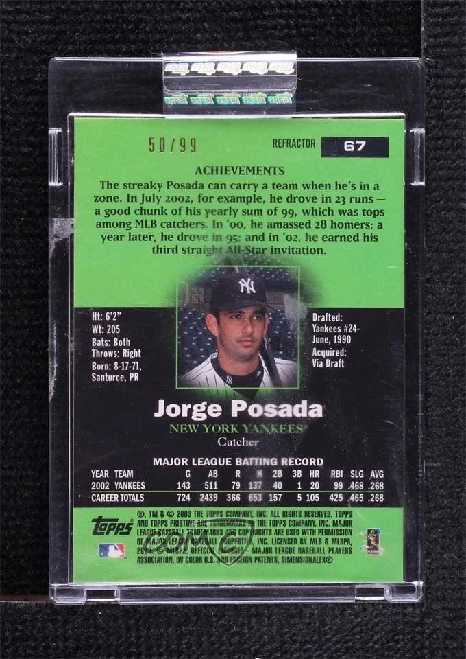 2003 Topps Pristine Uncirculated Refractor /99 Jorge Posada #67 - Image 2 of 2