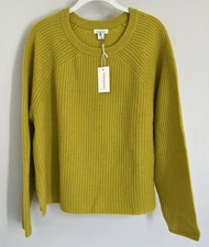 NWD Sundance Catalog Chartreuse Shaker Knit “Acadia Cashmere Sweater”  Size PXL