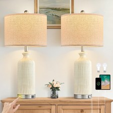 Living Room Lamps Set of 2, 27" Touch Lamps for Nightstand with USB A C Ports...