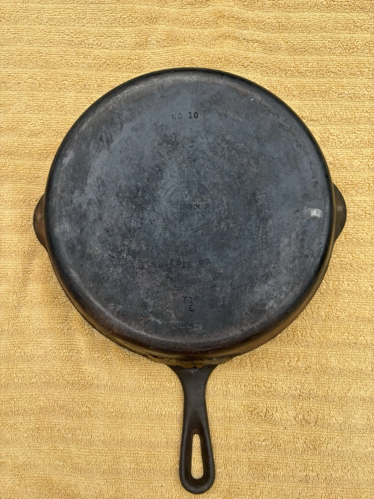 Griswold Cast Iron Skillet Frying Pan #10 Small Logo 716 Erie PA Repaired Read