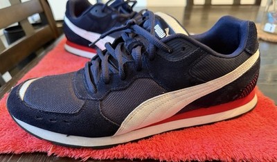 PUMA Men's Navy White Red Athletic Sneakers Mesh Suede Rubber 369365 02