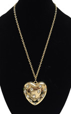 NEW NATASHA POLISHED GOLD TONE SHINY HEART SHAPE CRYSTALS LONG CHAIN NECKLACE