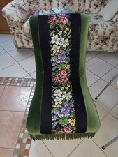  Rara Poltrona Velluto  Anni 60 Con Ricamo E Ruote Posteriori Seduta Bassa 