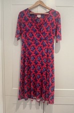 East Red Blue Floral Wrap Dress UK 10 Small Viscose Stretch Midi Tea Dress