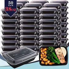 38 oz Plastic Meal Prep Food Black Containers With Lids Microwavable BPA FREE