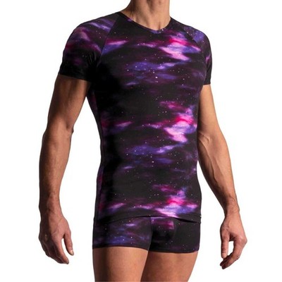 Manstore M800 V Ausschnitt T Shirt space Weltall Design Schwarz Stetch Slim Top