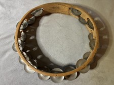 VINTAGE 10  TAMBOURINE 17 STEEL JINGLES 2  WOODEN HANDLE DOUBLE ROW