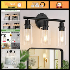 3-Light Black Modern Vanity Light Fixture - Clear Glass Shade Bathroom Wall Lamp