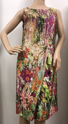 Joseph Janard Seidenkleid mit farbenfrohem Aquarell-Floralprint, Gr.40