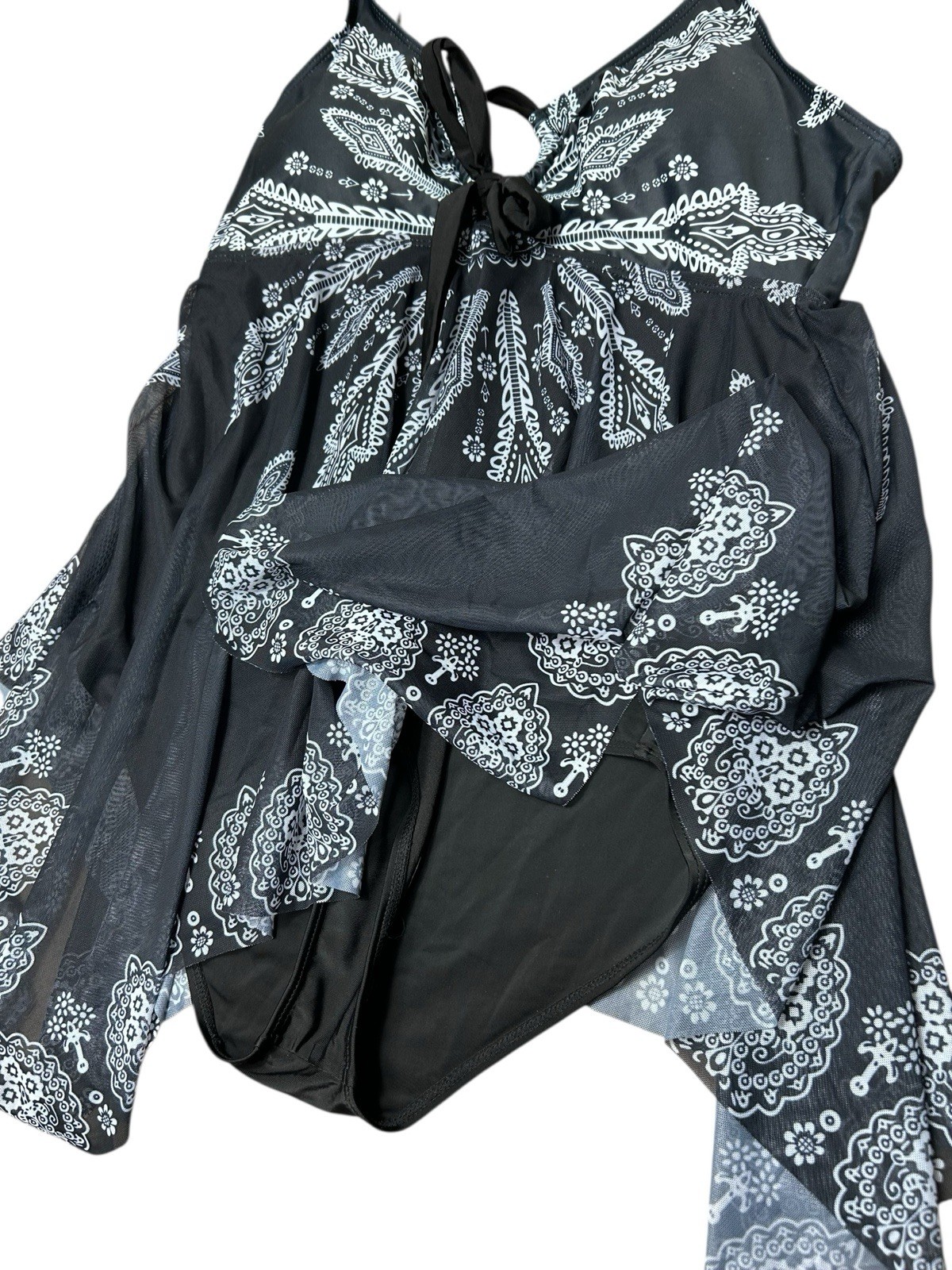 Black Handkerchief One Piece Swimsuit Size XL Slimming Removeable Pads Swimwear