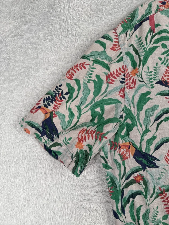 Mossimo Shirt Men Extra Large Gray Blue Floral Macaw Toucan Hawaiian Cotton - Image 3 of 4