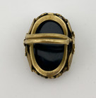 Victorian Style Jet Black Onyx Cameo Ring Floral Brass Bezel Size 6.5 Adjustable — photo 9
