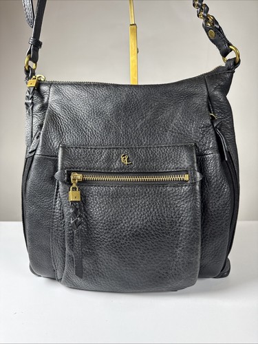 Elliott Luca Black Authentic Leather Crossbody Bag Black Braded Chain Strap.