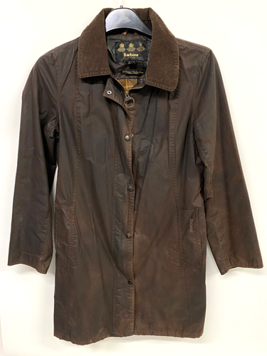 Barbour Wachsjacke Mantel Damen UK 12 braun Tartanfutter Hamshire Coat 288