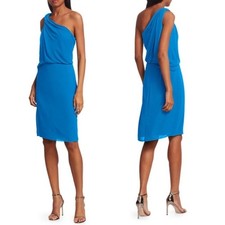 NWT* Halston One Shoulder Braided Strap Summer Fall Chic Mini Dress in Wave Blue