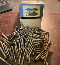 #14 X 2-1/2” Oval Head Brass Wood Screws Slotted ( New Old stock) Pack Of  10