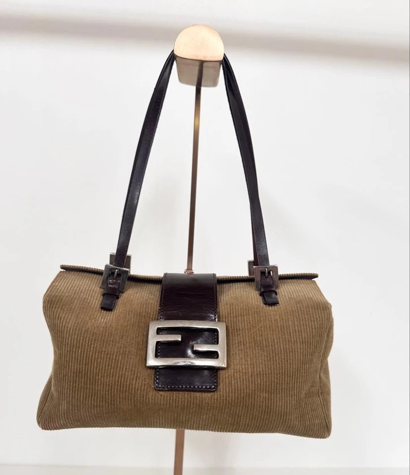 Fendi Bolso de Pana Mamma Baguette Bolso de Hombro Bolso de Caja Bento Marrón Foto 2 de 4