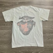 Mens White Dennis Rodman Big Face Portrait Autograph T-Shirt Sz. M