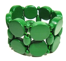 Green Wood  Stretch Bracelet Round Circle Two Rows Boho